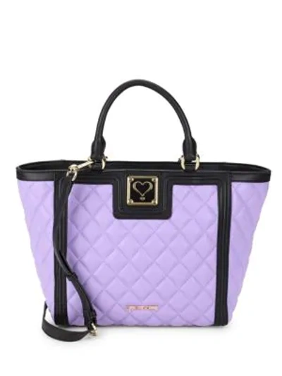 Shop Love Moschino Quilted Faux Leather Tote In Violet