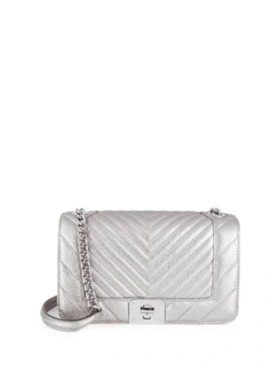 Shop Karl Lagerfeld Lara Quilted Metallic Shoulder Bag In Silver