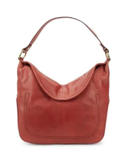 Shop Frye Campus Rivet Leather Hobo Bag In Burnt Red