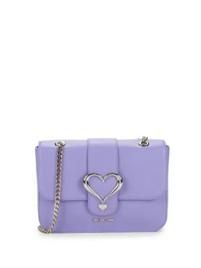 Shop Love Moschino Leather Heart Crossbody Bag In Violet