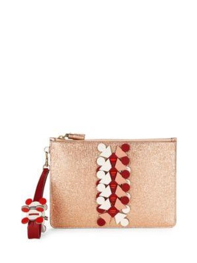 Shop Anya Hindmarch Large Embellished Metallic Pouch In Salmon