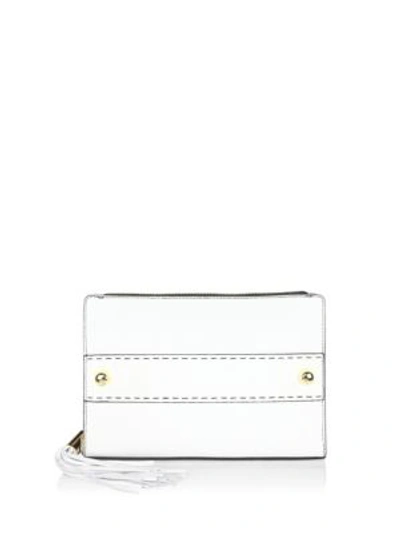Shop Milly Astor Tassel Pebble Leather Clutch In White
