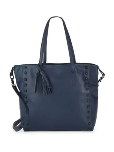 Shop Loeffler Randall Studded Leather Tote In Eclipse Blue