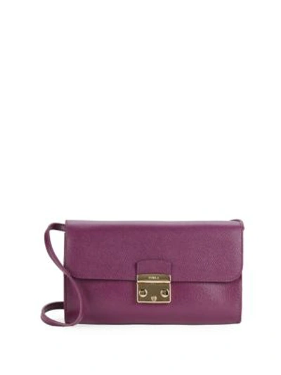 Shop Furla Mini Leather Crossbody Bag In Aubergine