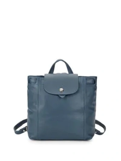 Longchamp Extra Small Le Pliage Cuir Backpack - Blue In Pilot Blue