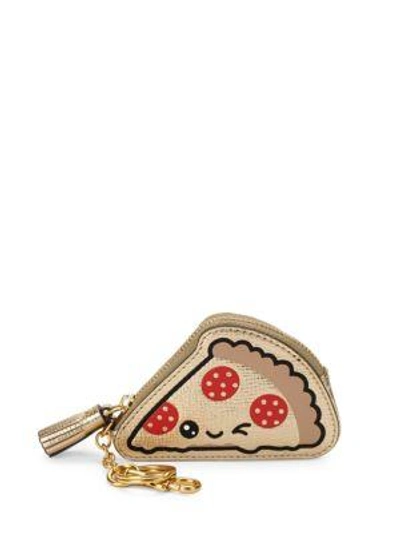 Shop Anya Hindmarch Leather Pizza Coin Purse In Gold