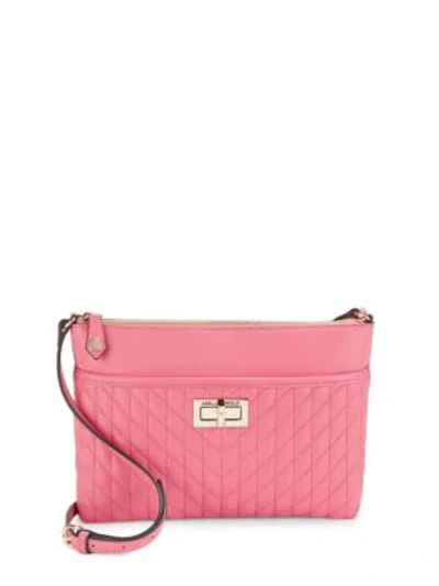 Shop Karl Lagerfeld Diamond Stitched Leather Crossbody Bag In Pink