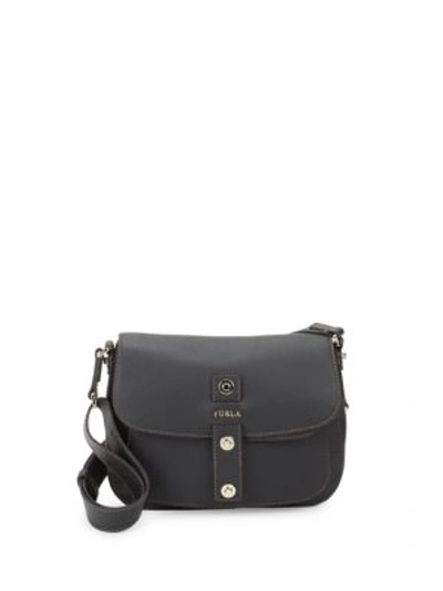 Shop Furla Emma Flap Leather Shoulder Bag In Onyx