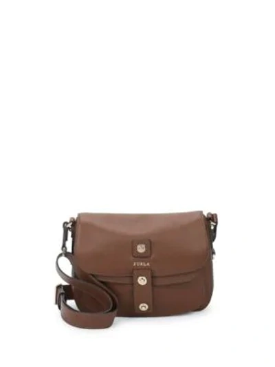 Shop Furla Emma Flap Leather Shoulder Bag In Glace Brown