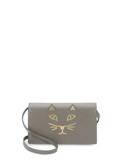 Shop Charlotte Olympia Feline Leather Crossbody Bag In Grey