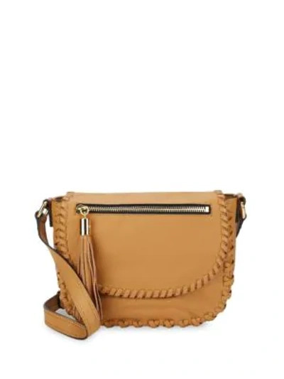 Shop Milly Woven Leather Crossbody Bag In Caramel