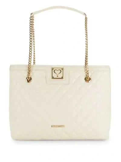Shop Love Moschino Quilted Chain Tote Bag In Ivory