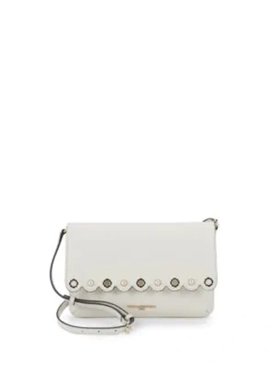 Shop Karl Lagerfeld Scalloped Faux Pearl Leather Crossbody Bag In Winter White