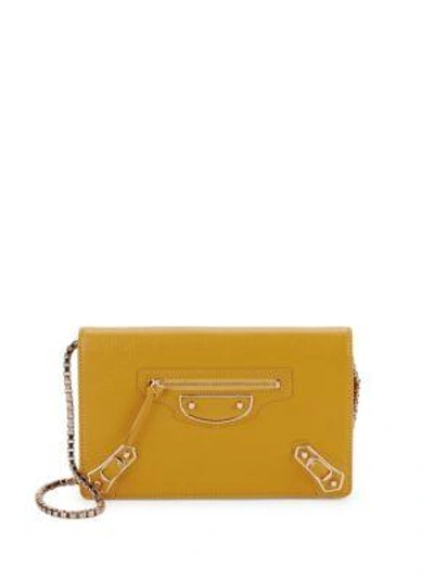 Shop Balenciaga Chained Strap Leather Shoulder Bag In Yellow