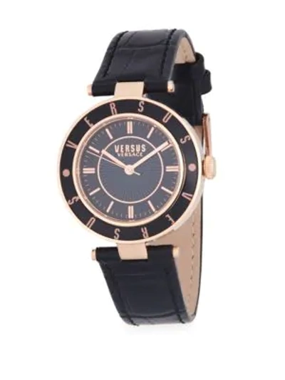 Shop Versace Logo Stainless Steel And Leather-strap Watch In Rose Gold