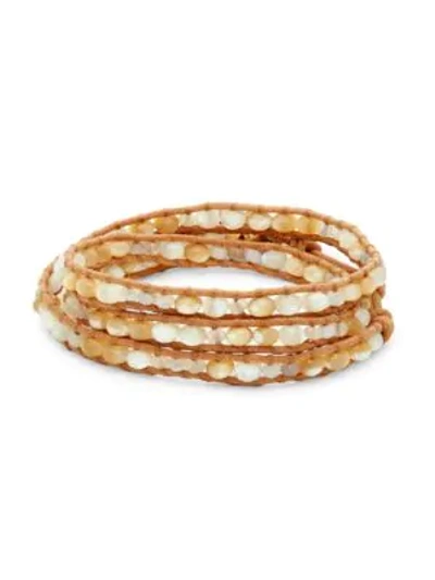 Shop Chan Luu Multi-stone & Leather Wrap Bracelet In White Mix