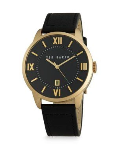 Shop Ted Baker Goldtone Stainless Steel & Leather Analog Watch In Black