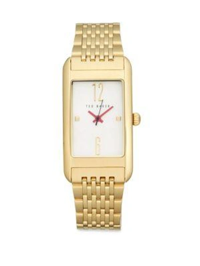 Shop Ted Baker Mother-of-pearl Rectangular Bracelet Watch In Gold