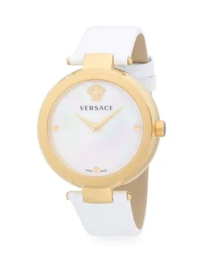 Shop Versace Stainless Steel Leather Strap Watch In White