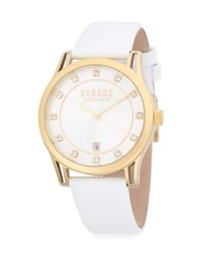 Shop Versace Stainless Steel Quartz Leather Strap Watch In Gold