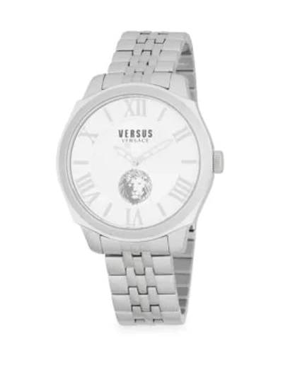 Shop Versace Logo Water Resistant Stainless Steel Bracelet Watch In Silver