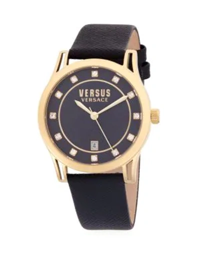 Shop Versus Stainless Steel And Leather-strap Watch In Black