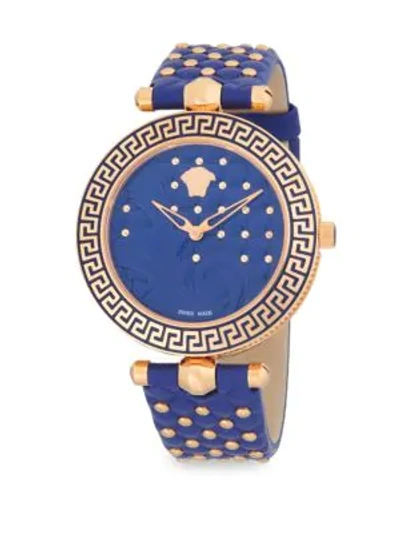 Shop Versace Studded Stainless Steel Analog Leather-strap Watch In Rose Gold