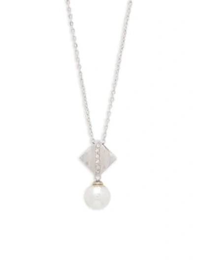Shop Majorica Women's Faux Pearl, Crystal And Sterling Silver Pendant Necklace