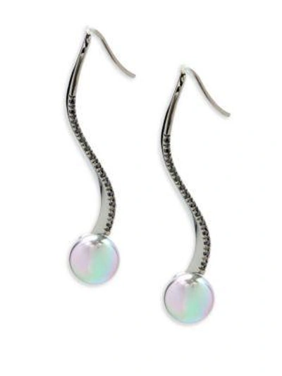 Shop Majorica Faux Pearl, Crystal And Sterling Silver Dangle Earrings In Grey