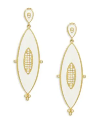 Shop Freida Rothman Crystal & Enamel Marquise Drop Earrings In White