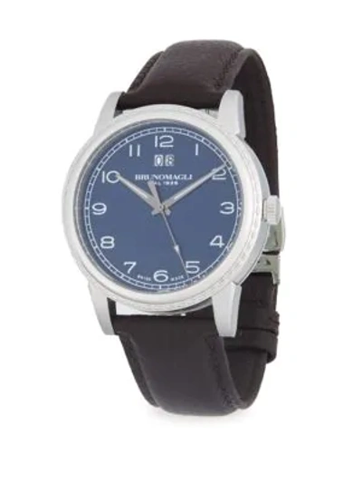 Shop Bruno Magli Textured Stainless Steel Leather-strap Watch In Blue