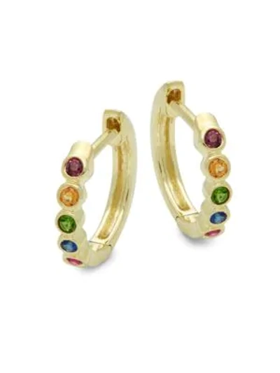Shop Meira T Rainbow Multi-stone & 14k Yellow Gold Hoop Earrings