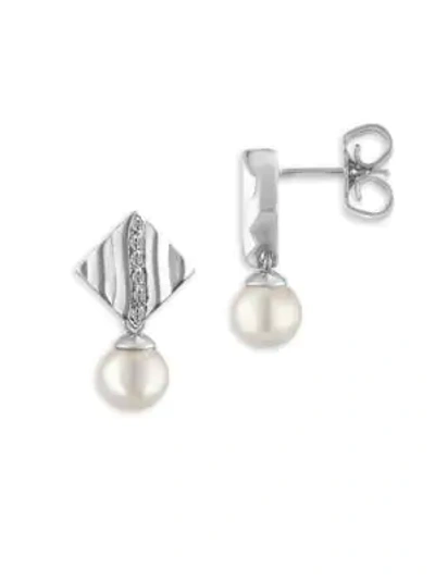 Shop Majorica 6mm White Faux Pearl, Crystal & Sterling Silver Drop Earrings