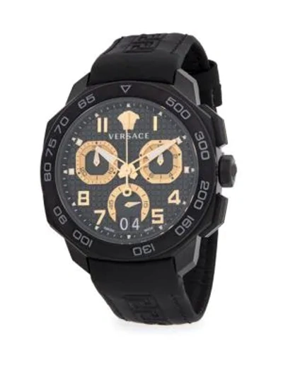 Shop Versace Stainless Steel & Leather-strap Watch In Charcoal