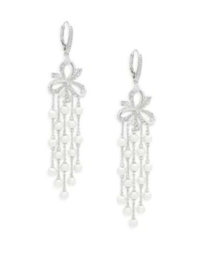 Shop Adriana Orsini Marion Faux Pearl And Crystal Dangle Earrings In Rhodium