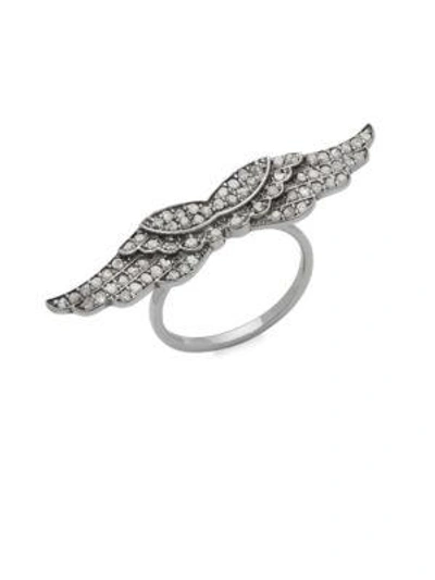 Shop Bavna Champagne Diamond Wings Ring In Silver