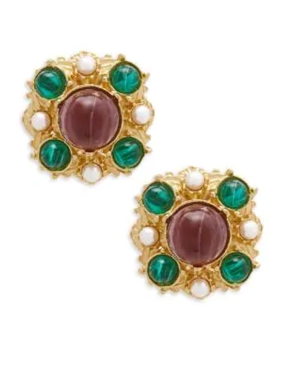 Shop Ben-amun Crystal Multicolored Clip-on Earrings In Gold