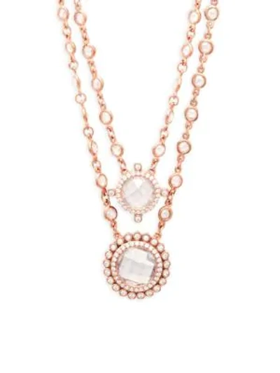 Shop Freida Rothman Crystal Double Layer Pendant Necklace In Gold