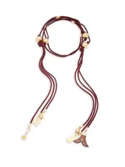 Shop Chloé Janis Beaded Tie Necklace In Burgundy