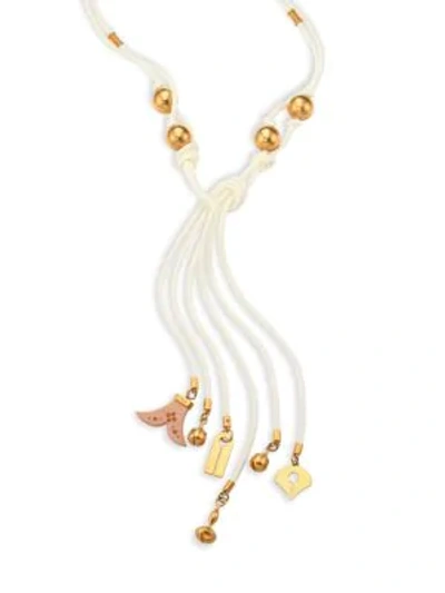 Shop Chloé Janis Beaded Tie Necklace In Optic White