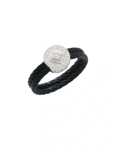 Shop Alor Diamond & 18k White Gold Solitaire Ring In Black