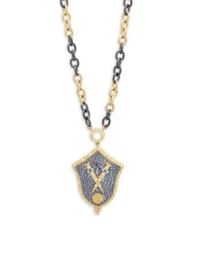 Shop Freida Rothman Crystal And Sterling Silver Armor Pendant Necklace In Gold