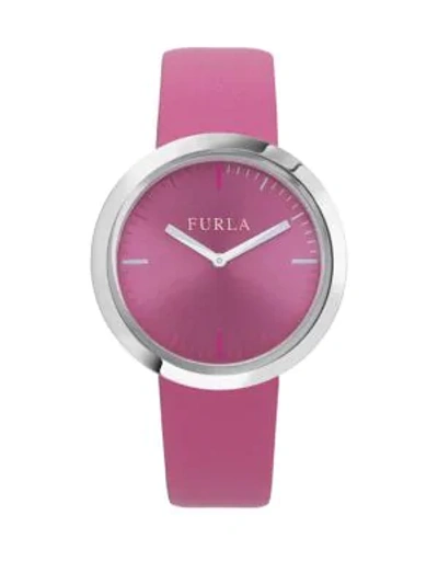 Shop Furla Valentina Stainless Steel Leather-strap Watch In Pink