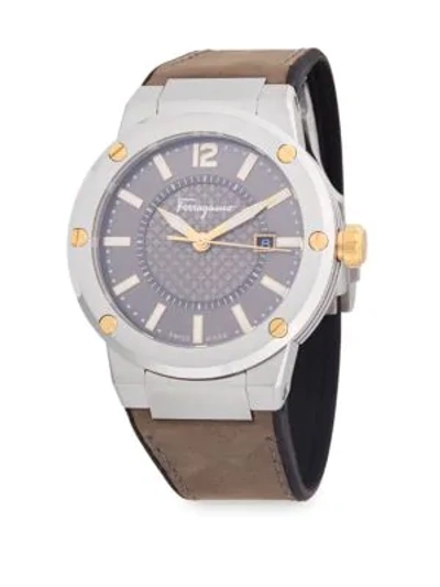 Shop Ferragamo Stainless Steel Analog Leather-strap Watch In Grey