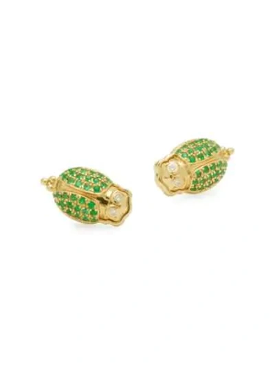 Shop Temple St Clair Diamond, Crystal And 18k Yellow Gold Stud Earrings In Green