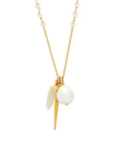 Shop Chan Luu Ethiopian Opal, Pearl And Sterling Silver Pendant Necklace In Gold