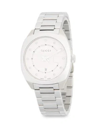 Shop Gucci Stainless Steel & Diamond Bracelet Watch In White Gold