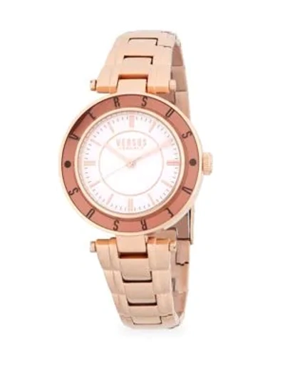Shop Versace Logo Stainless Steel Bracelet Watch In Rose Gold