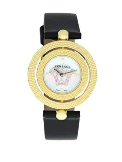 Shop Versace Textured Leather Strap Watch In Yellow Gold