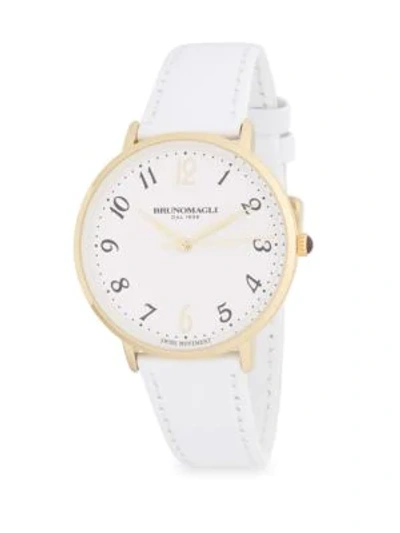 Shop Bruno Magli Stainless Steel And Leather-strap Watch In Gold